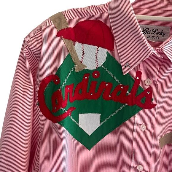 St Louis Cardinals Baseball Custom Button Up Shirt Blouse Top Women’s Sz XL 18 - Picture 2 of 6